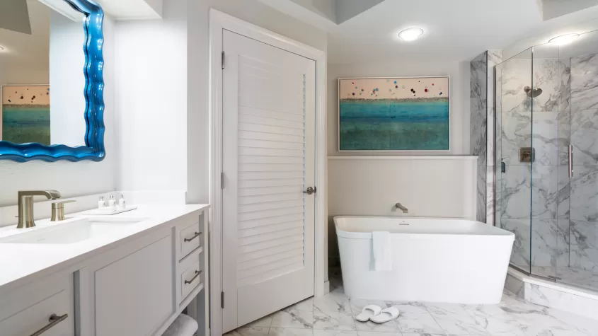 Bathroom with marble countertops